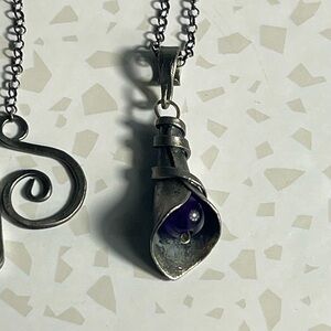 Forged Iron Calla Lily and Amethyst Pendant by Nancy Fe